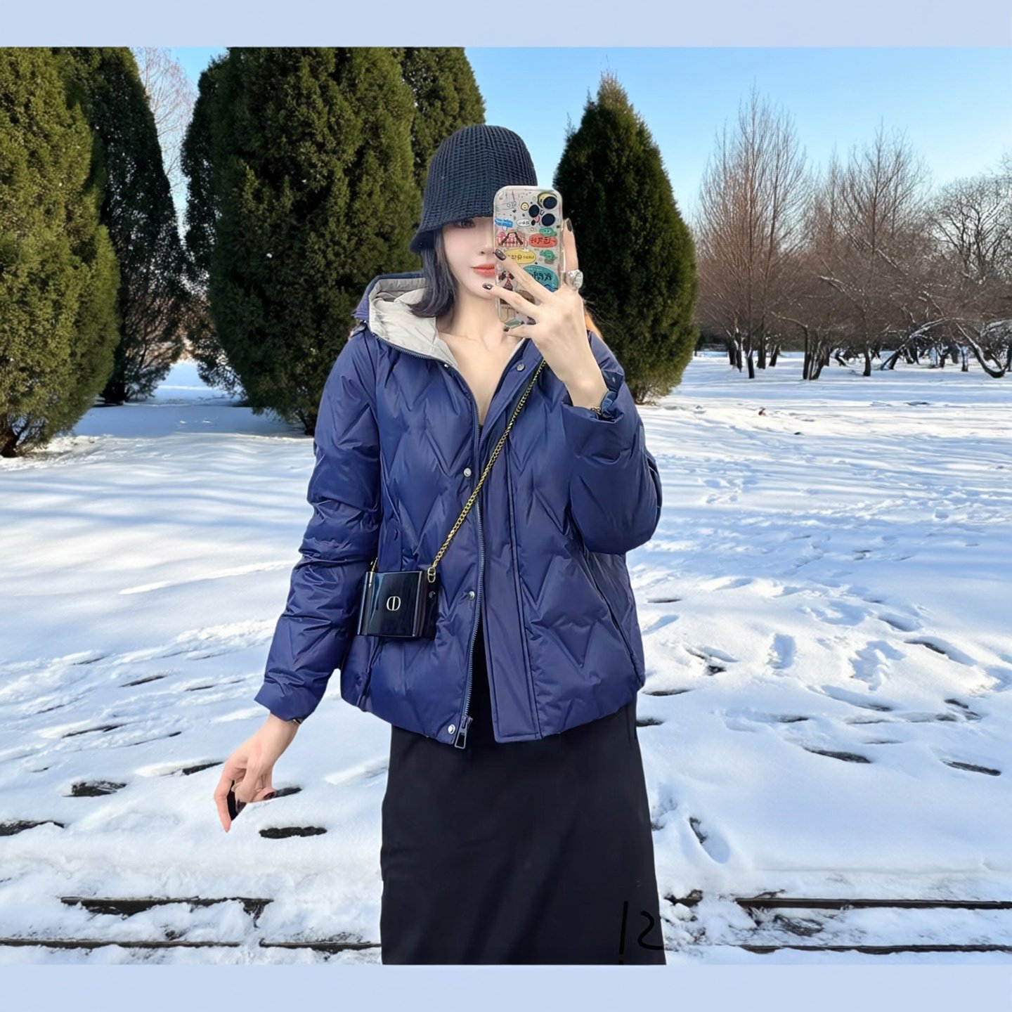 80羽绒服厚拼色双色宽松连帽外套