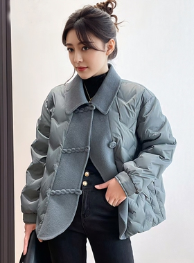 欧路S22187冬女100羊毛拼80羽绒服外套中国结松压花短款娃娃领