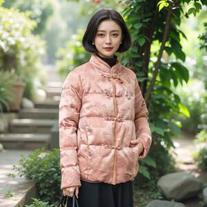 妃萱G05Y956女新冬羽绒服立领新中式提花中国结流苏宽松短款毛边