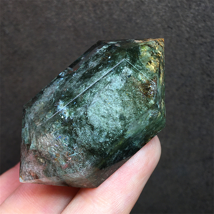 天然绿幽灵双尖六棱柱原矿石摆件