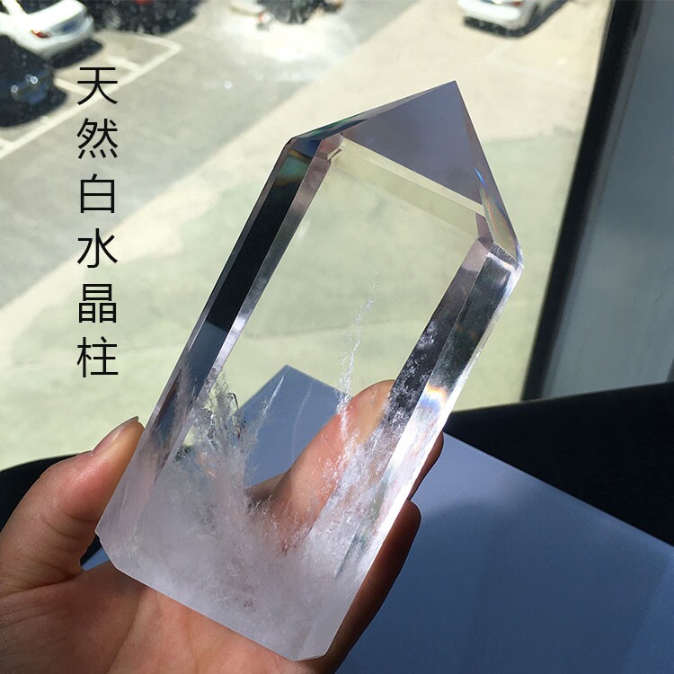 天然白水晶单尖六棱大柱子