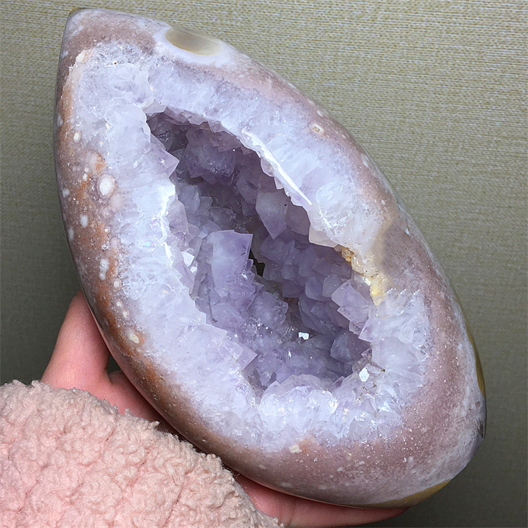 天然紫粉樱花玛瑙塔形原石打磨水晶洞簇爆晶收藏展示桌面饰品摆件