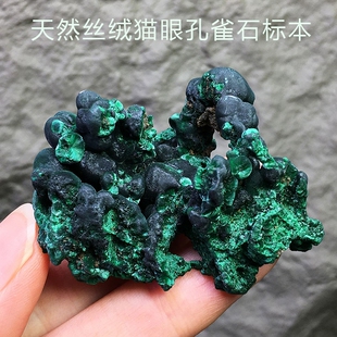 天然针状孔雀石原石丝绒猫眼矿物标本绿色晶簇家居桌面装饰品摆件