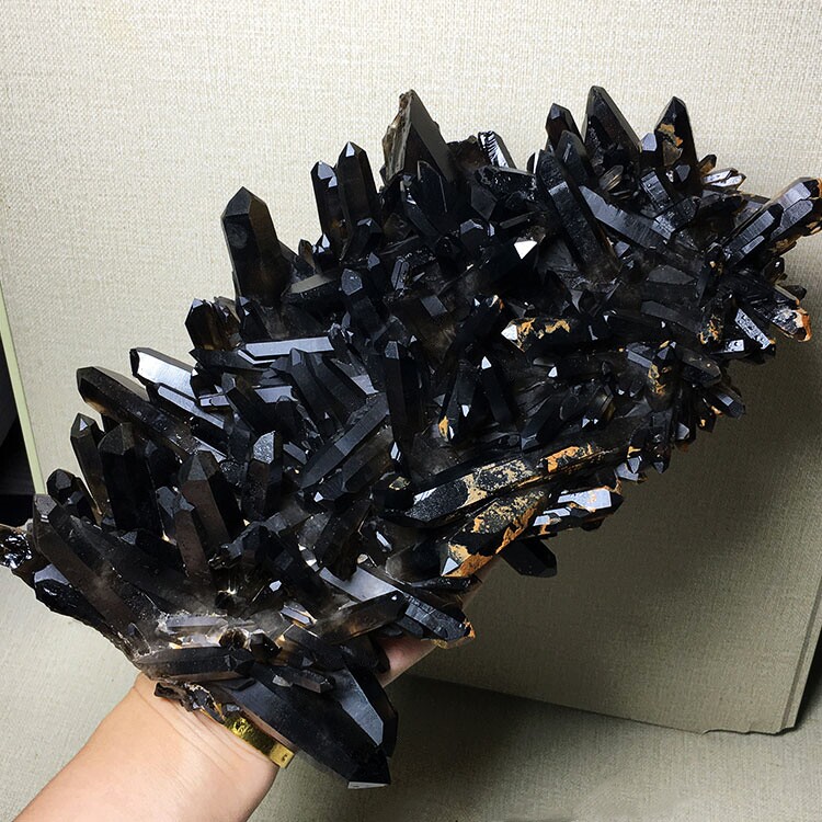 天然黑水晶簇原石摆件