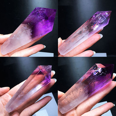 天然紫水晶权杖原石打磨摆件