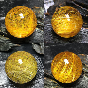 天然金发晶球水晶单珠钛晶黑发晶铜顺红发原石原矿打磨办公室摆件