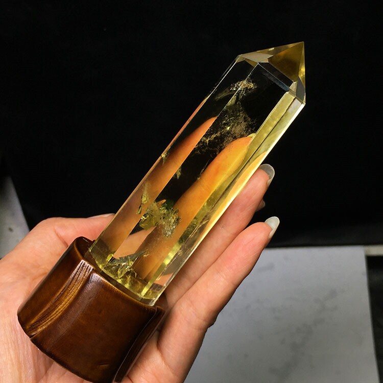 天然黄水晶柱子原石打磨摆件