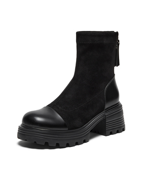 专柜正品拔佳2025冬款女靴时装靴英伦通勤百搭短筒弹力靴63166DD5