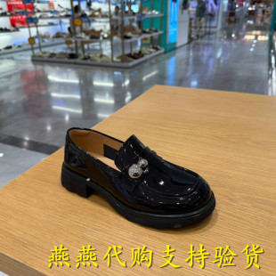 百丽2025秋款 深口单鞋 女鞋 小皮鞋 E1G1DCA5 厚底复古乐福鞋 专柜正品