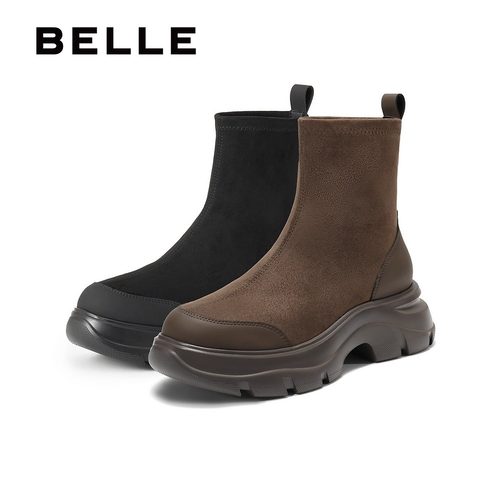 Belle/百丽厚底增高绒面弹力女靴
