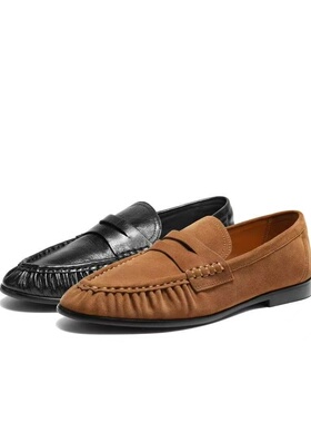 专柜正品百丽褶皱乐福鞋女2026春款真皮小皮豆豆单鞋子F3S1DAA6