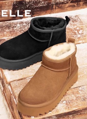 专柜正品百丽2024冬款女厚底羊毛雪地靴加绒保暖毛毛短靴D1C1DDM4