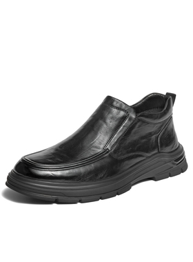 专柜正品百丽2025冬款男鞋厚底高帮休闲皮鞋加绒商务短靴8VY02DD5