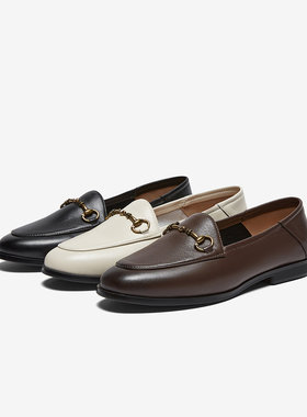 专柜正品百思图2026春款低跟通勤乐福鞋英伦小皮鞋女单鞋UXS07AA6