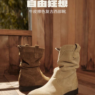 BATA/拔佳百搭复古擦色牛仔女靴