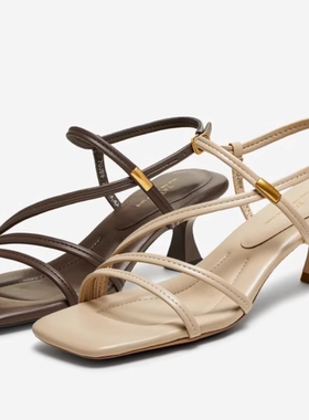 专柜正品他她2025夏女鞋高跟一字带凉鞋法式复古绑带凉鞋7UJB9BL5