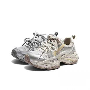 增高休闲鞋 女2026春款 F6H1DAM6 百丽网面银色厚底老爹鞋 专柜正品