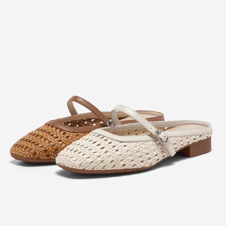 BATA/拔佳女编织一脚蹬包头凉鞋