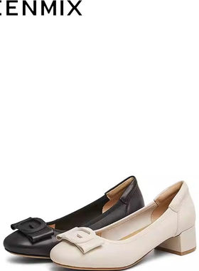 专柜正品天美意2025秋新款女鞋粗跟浅口单鞋一脚蹬小皮鞋BI272CQ5