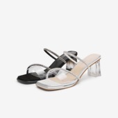 专柜正品 TT202BT4 高跟水晶鞋 百思图24夏款 女气质透明跟外穿拖鞋