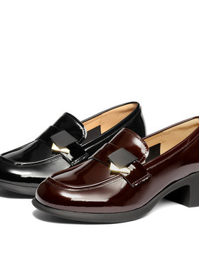 专柜正品森达2026春季新款女鞋乐福鞋光面气质粗跟单鞋XXF01AA6