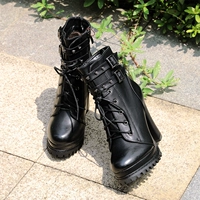 Martens, утепленные демисезонные короткие сапоги, универсальные модные черные туфли на каблуке, ботинки, широкий устойчивый каблук