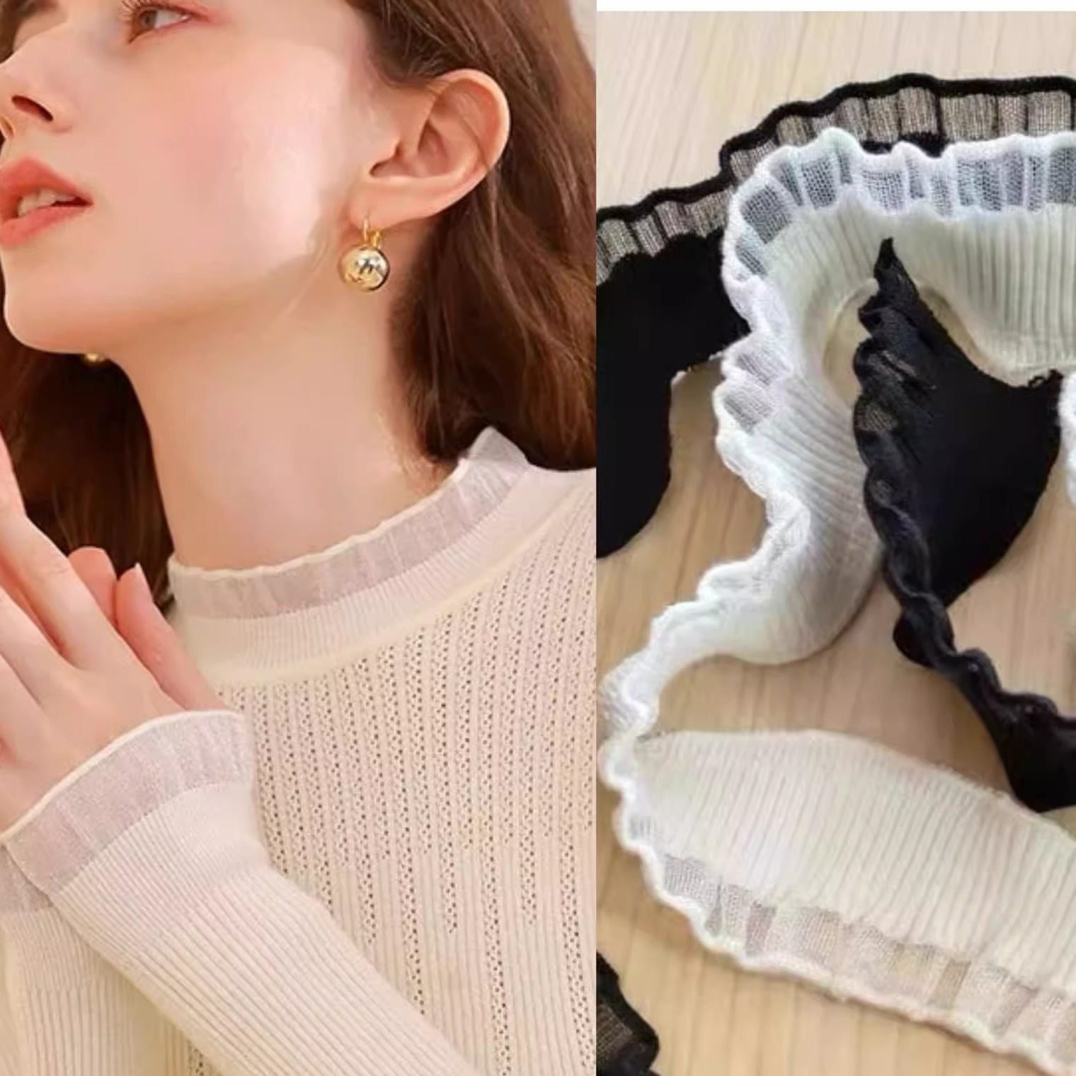 弹力花边领口袖口领边假领子荷叶边木耳边蕾丝领圈装饰服装辅料