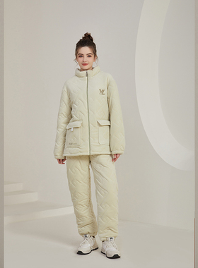 佳洁儿88218冬季女士纯色立领澳毛绒加厚夹棉居家套装