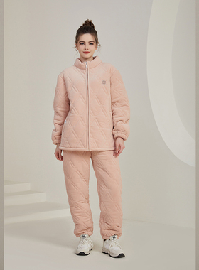 佳洁儿88195冬季女士纯色立领澳毛绒加厚夹棉居家套装