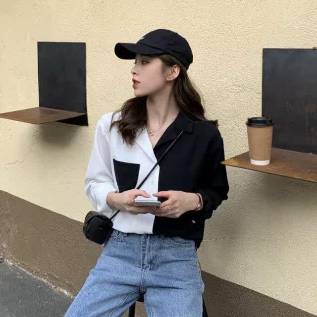 春装2020新款韩版宽松复古撞色长袖衬衫女设计感小众防晒长袖衬衣|msdalam kategori Butik wanita / wanita, shirt - dari Buy2taobao.com untuk memberikan perkhidmatan ejen Taobao profesional membeli