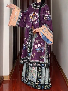 清汉女斜襟立领马面裙重工刺绣清代服饰 复古民族服