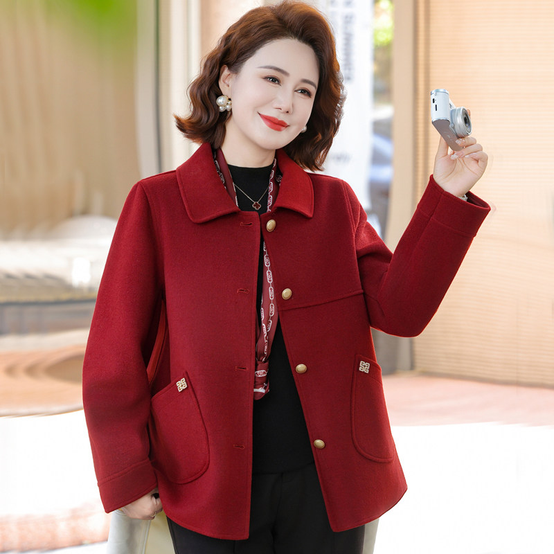 中年妈妈春装洋气50多岁上衣新中式呢子2026新款中老年女毛呢外套