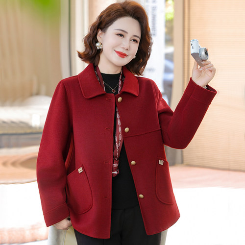 中年妈妈春装50多岁双面呢外套