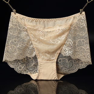 维曼姿蕾丝性感透明面料网纱性感内裤女无痕舒适大码中腰三角内裤