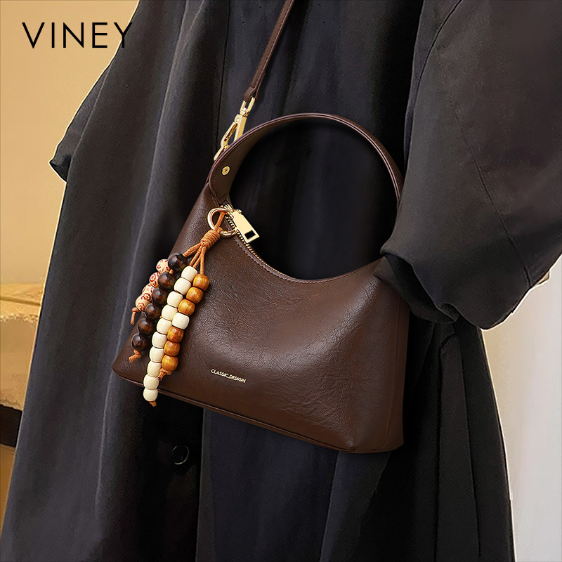 Viney包包女式2025新款冬季真皮单肩斜挎包流苏hobo包通勤手提包