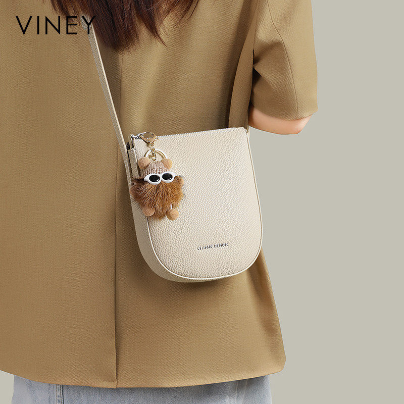 Viney包包女式2024新款秋冬真皮手机包单肩斜挎包小挎包迷你腰包