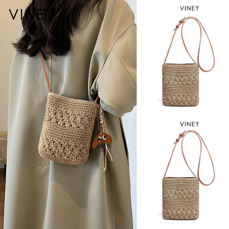 Viney编织手机包包2025新款女包夏天单肩包小包棉线包休闲沙滩包