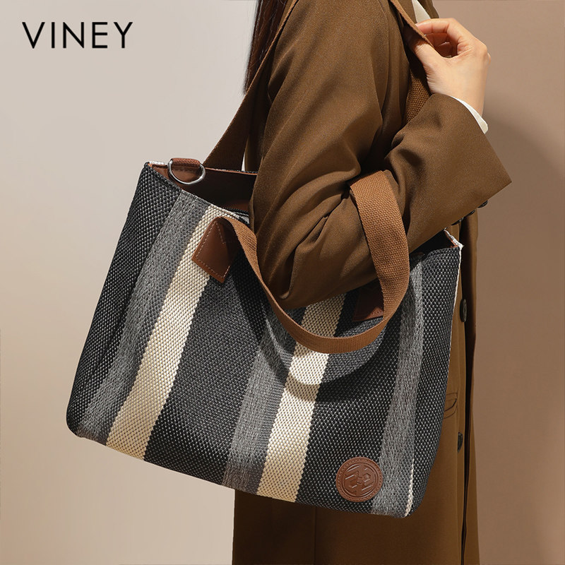 Viney包包女士2025新款大容量休闲托特包帆布通勤上班单肩斜挎包