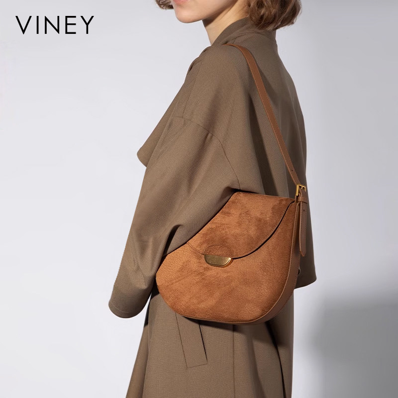 Viney马鞍包包女2025新款夏季斜挎包单肩包高级感腋下包真皮女包
