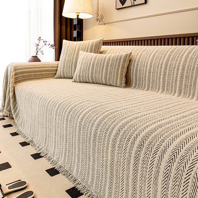 佩雷思雪尼尔简约沙发巾鱼骨纹毯