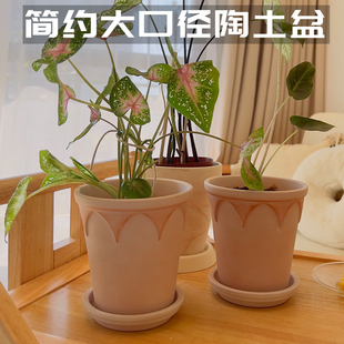 红陶花盆大口径陶土盆欧式阳台浮雕透气陶盆复古仿陶瓷做旧款花卉