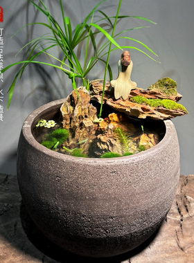 古法养鱼大缸黑色复古紫砂防水景德镇陶瓷睡莲盆荷花专用花盆水缸