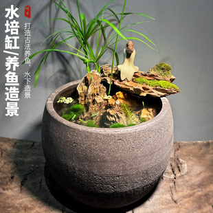 古法养鱼大缸黑色复古紫砂防水景德镇陶瓷睡莲盆荷花专用花盆水缸