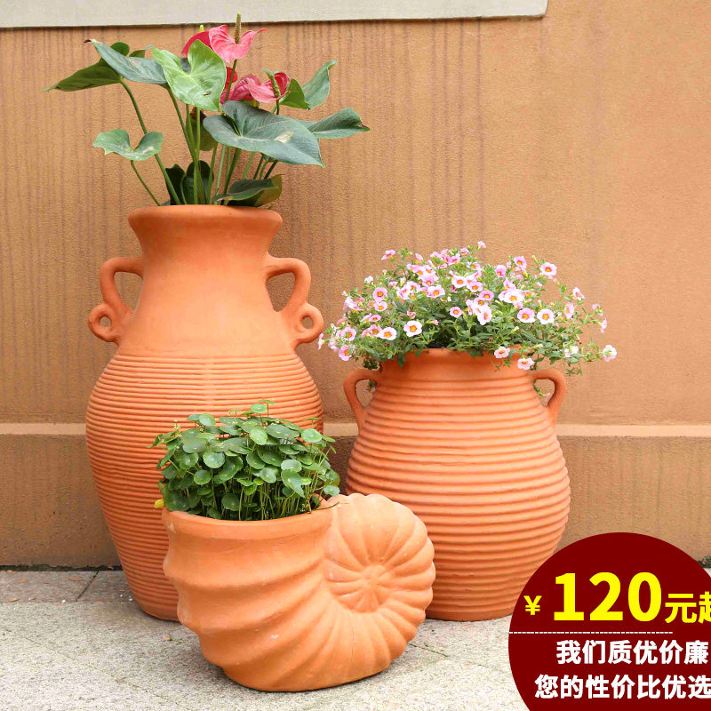 红陶土花盆庭院盆栽花盆红陶罐三件套组合欧式景观大陶瓷罐纯手工在类目 鲜花速递/花卉仿真/绿植园艺, 花瓶/花器/花盆/花架（新）, 花盆中 - 来自Buy2taobao.com提供专业的淘宝代购服务