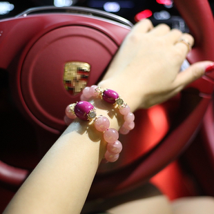 马达加斯加水晶手链老矿旺桃花芙蓉石粉晶手串女款粉水晶首饰