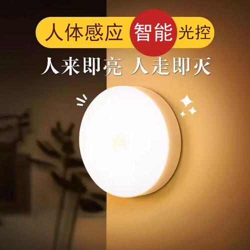 人体感应灯夜间自动亮灯家用走廊过道厕所智能声控充电小夜灯床头