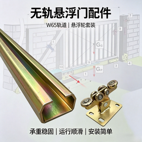 W65吊轨悬浮门滑轮轨道无轨平移门别墅无轨推拉门导轨导轮承重高