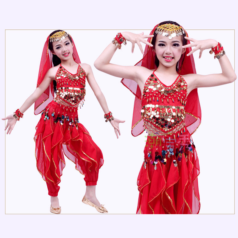 飞魅 新款儿童肚皮舞服装练习服套装印度舞 天竺少女演出服包邮