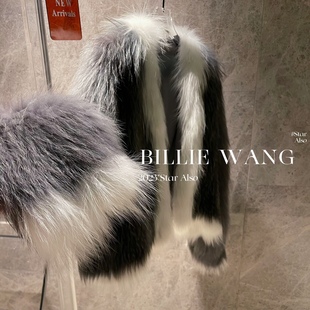 BILLIEWANG独立设计师高定｜超洋气银灰拼接狐狸毛外套