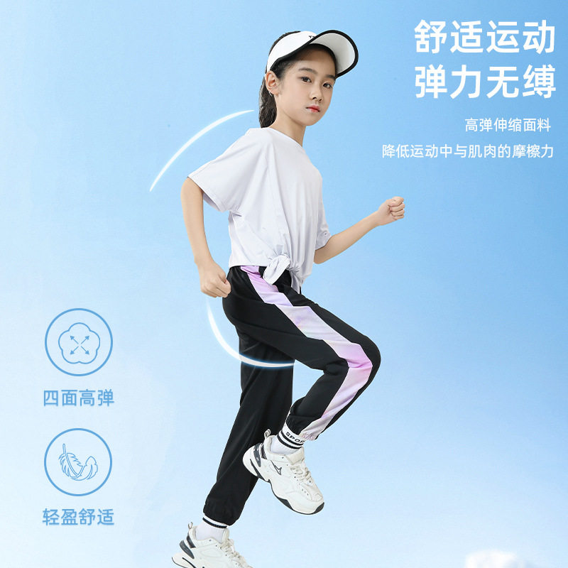 24夏季新款女童夏装运动套装中大童速干防晒短袖t恤长裤子两件套